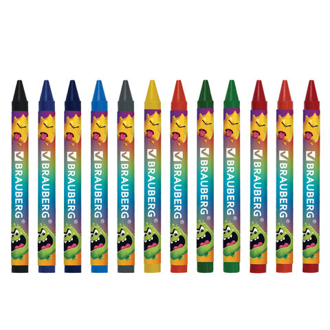 Восковые мелки BRAUBERG "CUTE MONSTERS", 12 цветов, 273238