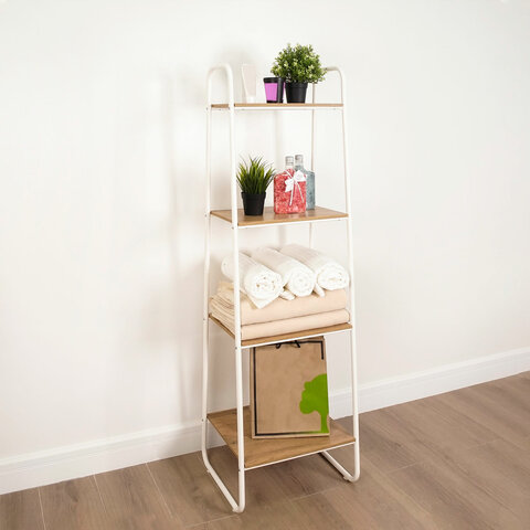 Стеллаж на металлокаркасе "Скандинавия-14", 450х385х1470 мм, 4 полки ЛДСП, белый/дуб, CТCП14 Б