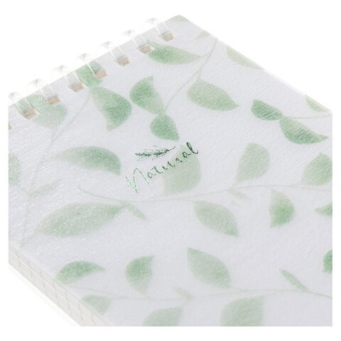 Блокнот МАЛЫЙ ФОРМАТ А6 80л, мягкий гребень, пластик, фольга, клетка, HATBER, NATURAL LEAVES, 090242, 80Б6A1мс_33480