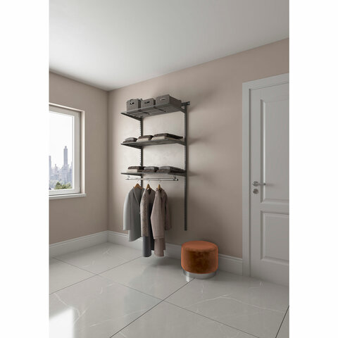 Гардеробная система BASIC G90 (в2050*ш930*г450мм), 3 полки, 1 штанга, графит, S70299914515