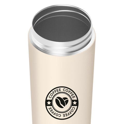 Термокружка 380 мл JOYLUX (ДЖОЙЛЮКС) CLASSIC COFFEE, нержавеющая сталь SUS304, бежевый с принтом, 700273