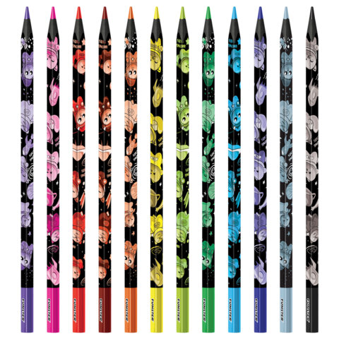 Карандаши цветные FUNSTER (ФАНСТЕР) AMONG CATS, 12 цветов, черный корпус с принтом, трехгранные, 182066