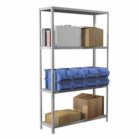 Стеллаж металлический BRABIX "MS KD-180/50-4", 1800х1000х500 мм, 4 полки, сборная стойка, 291116, S240BR145402