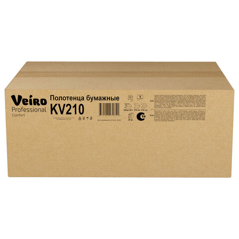 Полотенца бумажные 250 шт., VEIRO (H3) COMFORT, 1-слойные, белые, КОМПЛЕКТ 20 пачек, 21х21,6, V-сложение, KV210