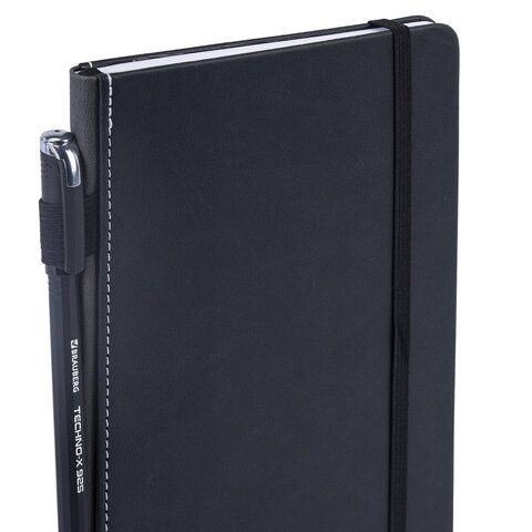 Блокнот А5 135x212 мм BRAUBERG "Edge", под кожу, резинка, держатель, 80 л., клетка, черный, 117145