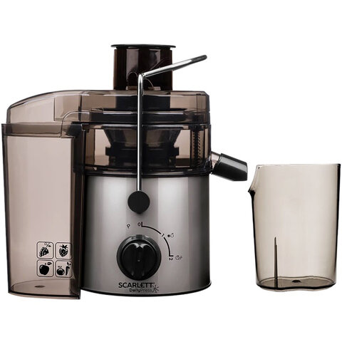 Соковыжималка SCARLETT SC-JE50S18, 800 Вт, стакан 0,6 л, емкость для жмыха 1 л, пластик, сталь/черный
