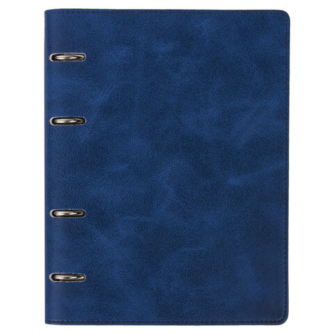 Тетрадь на кольцах А5 (180х220 мм), 120 листов, под кожу, клетка, BRAUBERG "Main", синий, 402005