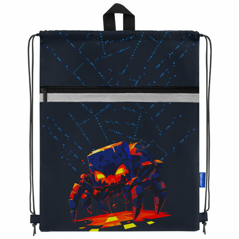 Мешок для обуви BRAUBERG, с петлей, светоотражающая полоса, 2 отделения, 46х36 см, "Fire spider", 273450