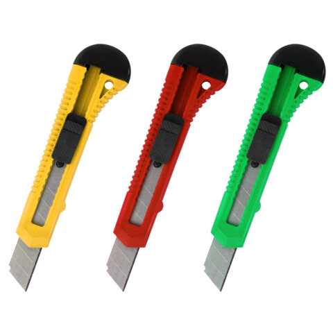 Нож канцелярский 18 мм КОМПЛЕКТ "2 шт. + 1 шт. В ПОДАРОК", фиксатор, блистер, STAFF EVERYDAY, 238769