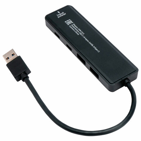 Хаб USB 3.1, 2хUSB, 2хType-C, с дополнительным питанием (Type-C), кабель USB 19 см, черный, GEMBIRD UHB-C415