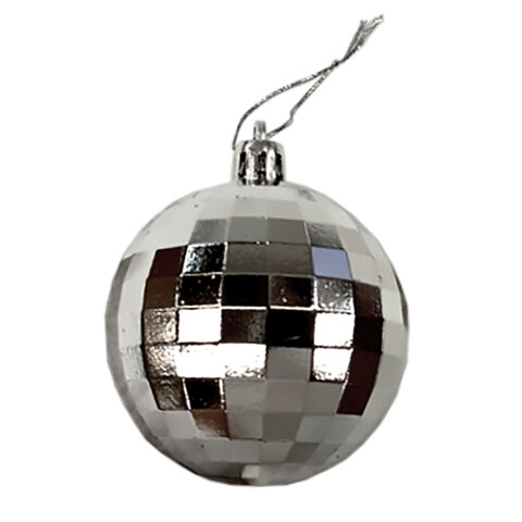Украшение ёлочное 4 шт., 6 см, "Диско-шар", пластик, серебристый, ЗОЛОТАЯ СКАЗКА, 592485