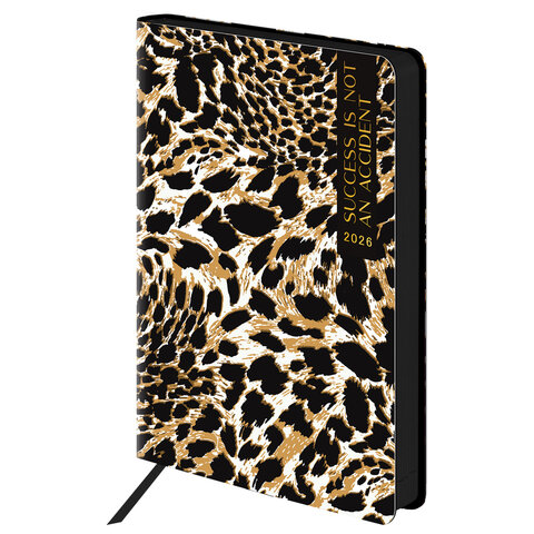 Ежедневник датированный 2026 А5 138x213 мм, BRAUBERG "Vista", под кожу, гибкий, "Leopard", 117452