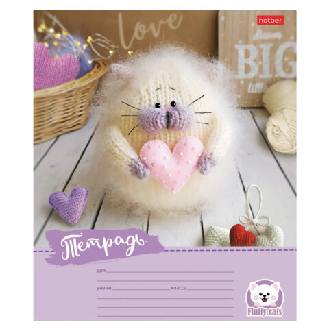 Тетрадь 12л. HATBER узкая линия, обложка картон, Уютные котики (микс в спайке), 12Т5В7