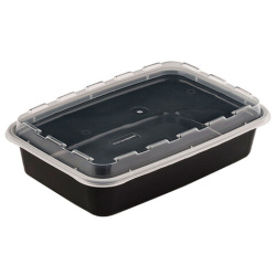 Контейнер одноразовый 830 мл, С КРЫШКОЙ, 207х140 мм, черный/прозрачный, ПП, ВЗЛП, 1261Ч