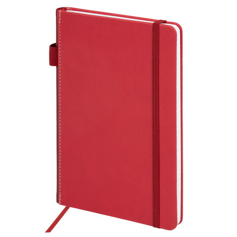 Блокнот А5 135x212 мм BRAUBERG "Edge", под кожу, резинка, держатель, 80 л., клетка, красный, 117147