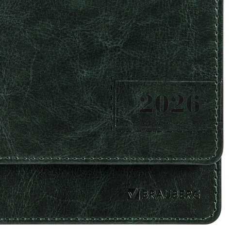 Планинг датированный 2026 305х140 мм BRAUBERG "Imperial", под кожу, зеленый, 117230