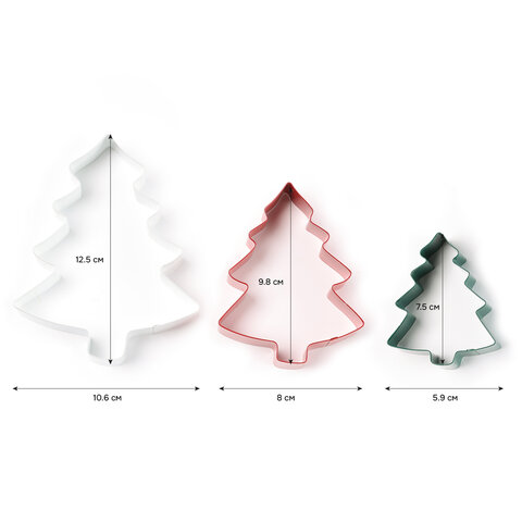 Набор вырубок для печенья новогодний 3 шт., "Елочки", нержавеющая сталь, рецепт, ЗОЛОТАЯ СКАЗКА, 592494