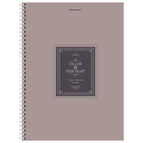 Тетрадь А4, 120 л., BRAUBERG, гребень, клетка, матовая ламинация, "Винтаж", 405644