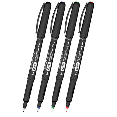 Маркеры перманентные для любой гладкой поверхности, НАБОР 4 шт., 4 ЦВЕТА, CENTROPEN "OHP", 0,3 мм, 2634/4, 626340401