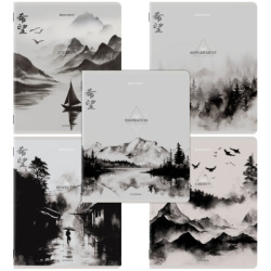 Тетради ДЭК А5 48 л. КОМПЛЕКТ 5 шт. BRAUBERG скоба, клетка, матовая ламинация, CALM NATURE, 404951