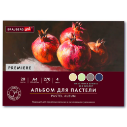 Бумага для пастели ФАКТУРНАЯ, А3, планшет (склейка), 20 листов, 4 цвета, 270 г/м2, BRAUBERG ART, 117762