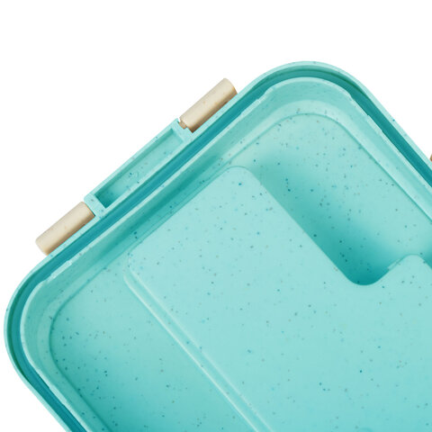 Ланч-бокс контейнер, 1 секция, 3 отделения, 1,4 л, ложка, вилка, 8х21х14 см, мятный, JOYLUX ECO, 609344