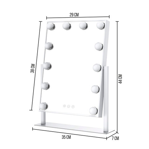 Зеркало для макияжа гримерное с подсветкой, 12 LED-ламп, 3 режима свечения, размер 29х38 см, работа от сети 220V, цвет белый, BRABIX, 609336
