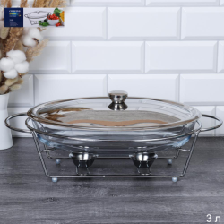 Мармит с подогревом 3 л Silver / HT95216-3 /уп 6/стекло на металл подставке с крышкой