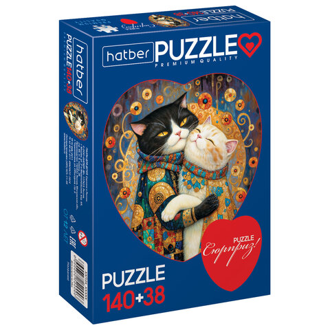 Пазл картонный 2 в 1 "ДВА СЕРДЦА" Premium, 140 + 38 элементов, ассорти, размер поля 270х280 мм, 100х110 мм, HATBER