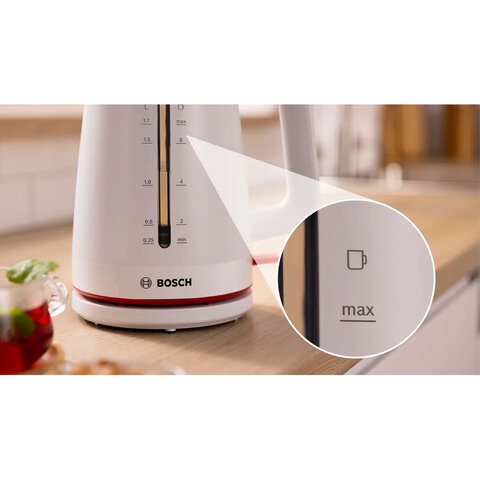 Чайник BOSCH TWK3M121, 1,7 л, 2400 Вт, закрытый нагревательный элемент, пластик, белый