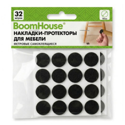 Накладки-протекторы для мебели ФЕТР самоклеящиеся, d=16 мм, черные, КОМПЛЕКТ 32 шт., BOOMHOUSE (БУМХАУС), 701813
