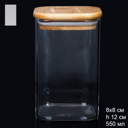 Банка квадратная бамбуковая крышка 550 мл диаметр 80/12 см / LCSC2916 /уп 120/