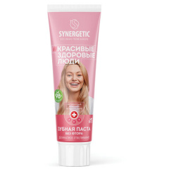 Зубная паста 100 г SYNERGETIC "Деликатное отбеливание", малина и мята, 201003