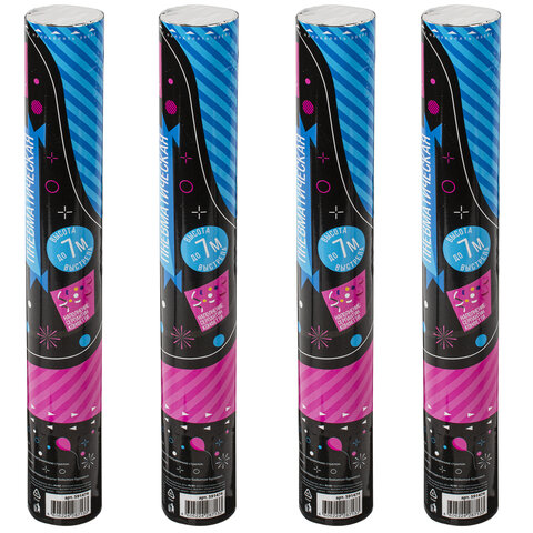 Хлопушка пневматическая 30 см "Серпантин" 3+1 шт. В ПОДАРОК, фольга разноцветная, ЗОЛОТАЯ СКАЗКА, 592084