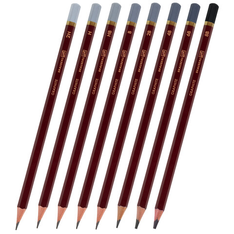 Карандаши чернографитные художественные 2H-8B, НАБОР 8 шт., В ПЕНАЛЕ, BRAUBERG ART "PREMIERE", 181894