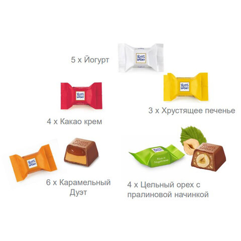 Шоколадные конфеты RITTER SPORT "DANKE SCHON", набор 5 вкусов, 22 конфеты, 176 г