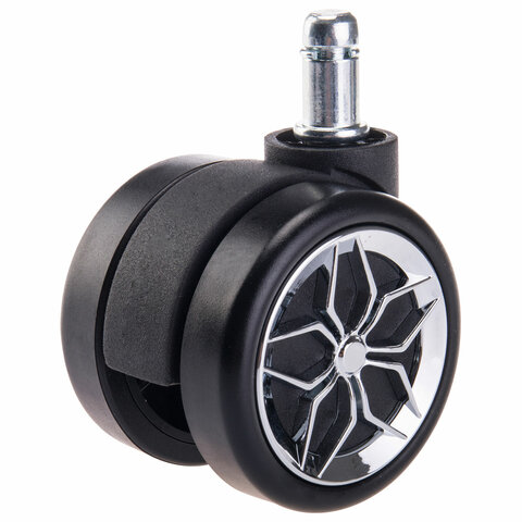 Колеса (ролики) BRABIX для кресла, прорезиненные, ХРОМ, КОМПЛЕКТ 5 шт., шток d 11 мм, черные, короб, 533088