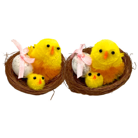 Декорация пасхальная 5 см "Птенцы в гнезде", КОМПЛЕКТ 2 штуки, полиэстер, ЗОЛОТАЯ СКАЗКА, 592631