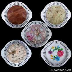 Поднос круглый с ручками 34х30х3 см / FH-1701 /уп 160/*