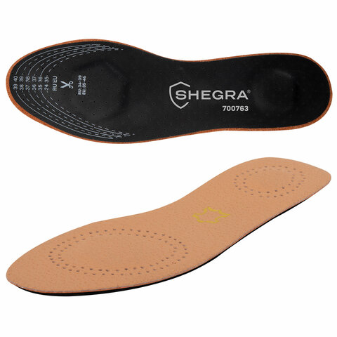 Стельки для обуви из натуральной кожи с двумя амортизаторами, размер RU 34-39 / EU 35-40 с линиями выреза, SHEGRA (ШЕГРА), 700763