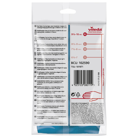 Перчатки МНОГОРАЗОВЫЕ резиновые VILEDA многоцелевые, х/б напыление, ПРОЧНЫЕ, размер 9,5-10, XL (очень большой), синие, вес 72 г, 174357