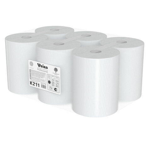 Полотенца бумажные рулонные 150м, VEIRO Professional (H1) COMFORT, 1-сл, КОМПЛЕКТ 6 р, K211