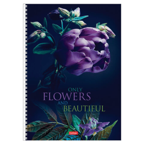 Тетрадь А4 96л. HATBER гребень, клетка, обложка картон, Beautiful flowers (микс в спайке), 086261, 96Т4В1гр