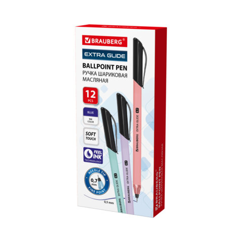 Ручка шариковая масляная BRAUBERG "Extra Glide Softy EL", СИНЯЯ, корпус ассорти, игольчатый наконечник 0,7 мм, линия письма 0,5 мм, 144262