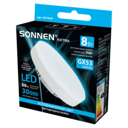 Лампа светодиодная SONNEN EXTRA, 8 (70) Вт, GX53, таблетка, холодный белый, 30000 ч, LED 8W-6500-GX53, 457930