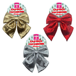 Украшение ёлочное (1шт) 20х22см, "Бант с пайетками", полиэстер, ассорти 3 цвета, ЗОЛОТАЯ СКАЗКА, 592482