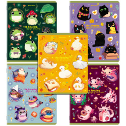 Тетради ДЭК А5 48 л. КОМПЛЕКТ 5 шт. BRAUBERG, скоба, клетка, TWIN-лак, "AMAZING ANIMALS", 404942