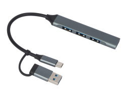 USB-хаб «Link» с коннектором 2-в-1 USB-C и USB-A, 2.0/3.0, Цвет серый