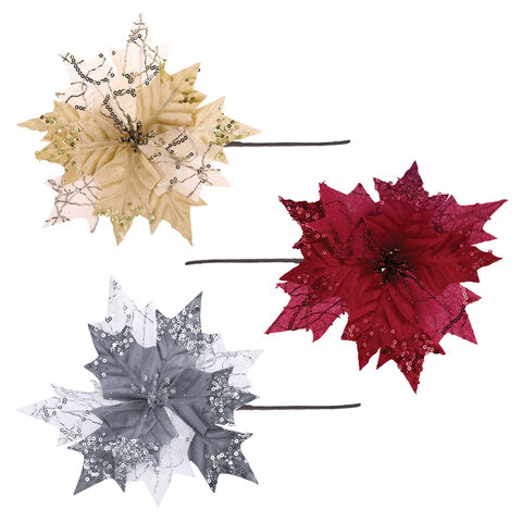 Украшение елочное 1 шт., "Цветок", диаметр 22 см, длина 20 см, ассорти 3 дизайна, ЗОЛОТАЯ СКАЗКА, 592420