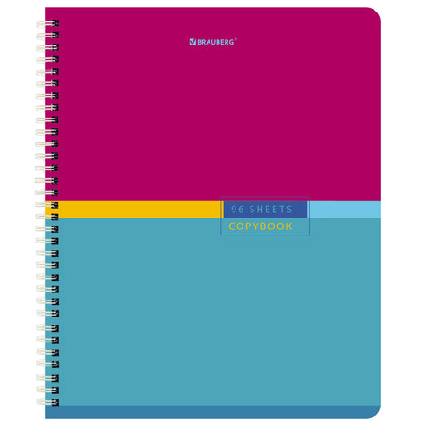 Тетради КОМПЛЕКТ 4 шт., А5, 96 л., BRAUBERG гребень, клетка, глянцевый лак, "Color", 404403